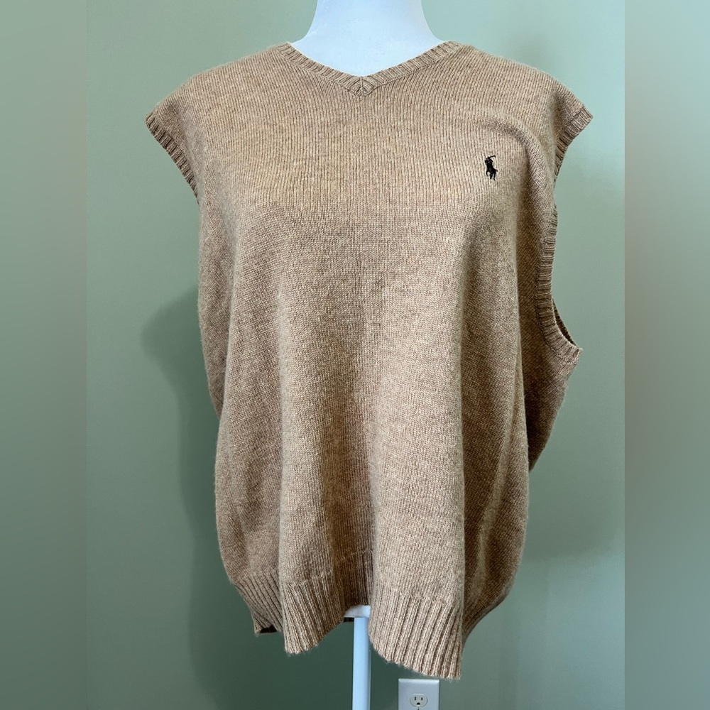 Polo mens light brown v-neck sweater vest size XXL